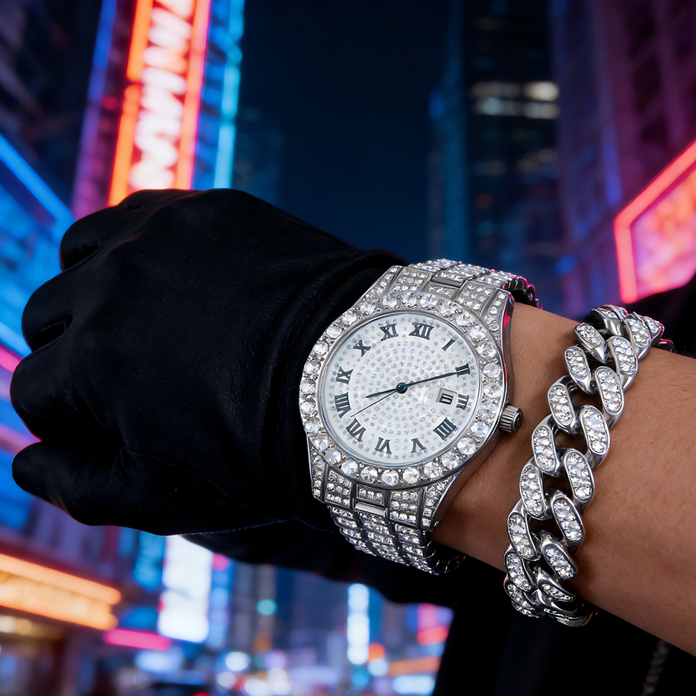 Luxury Watch Life - 1 Hip-hop Full Diamond Silver Quartz