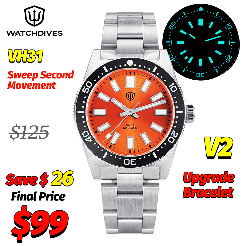Luxury Watch Business - Watchdives WD1965 V2 Quartz Watch Orange