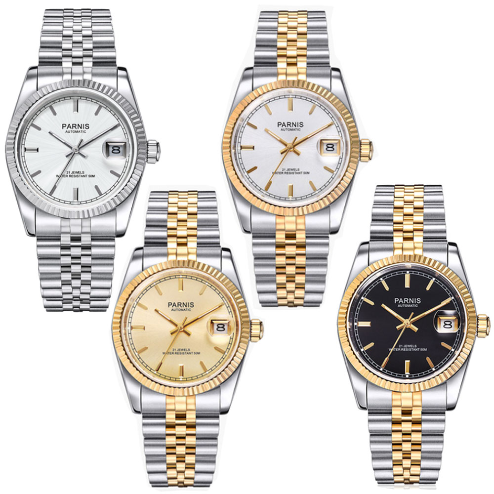 Luxury Watch Gold And Black - Parnis 36mm Mens Automatic Watch Miyota