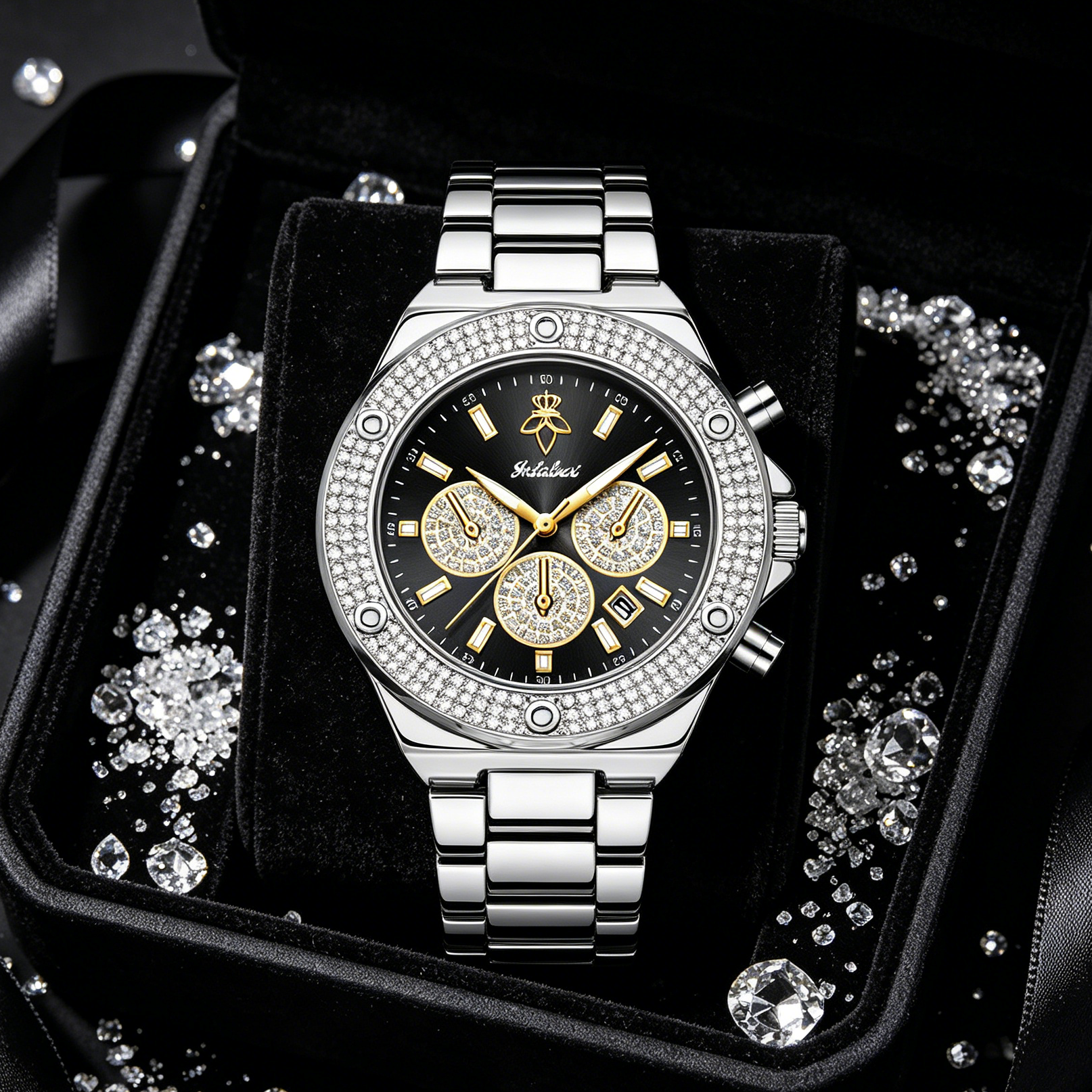 Luxury Watch Gold And Black - YaLaLuSi Luxury Silver Wristwatch Fully Crystal