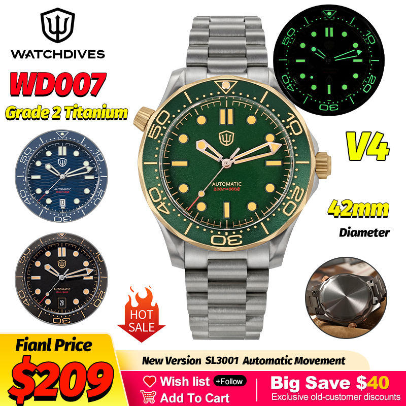 Luxury Watch For Men - Watchdives WD007 V4 42Mm Titanium Automatic