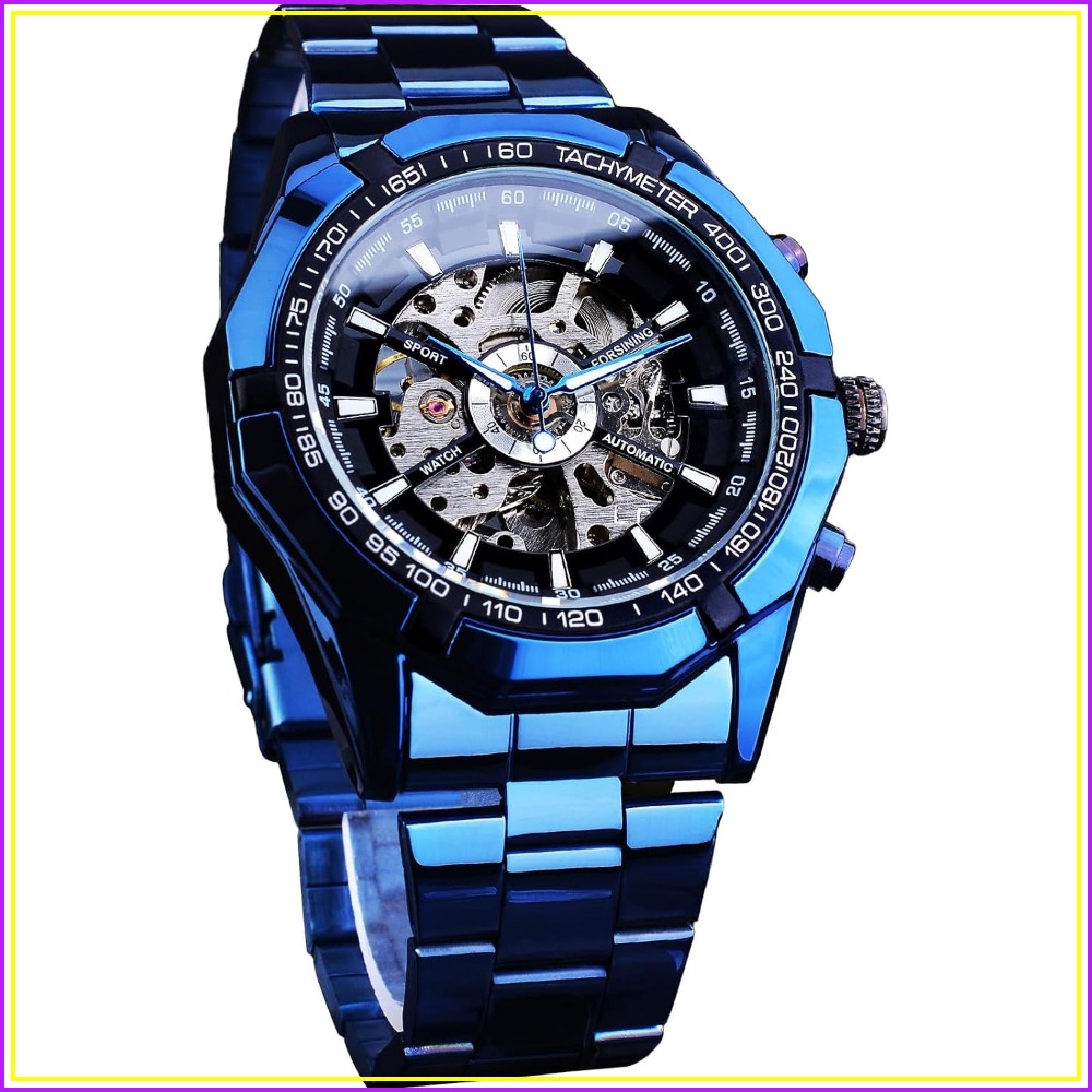 Luxury Watch Image - Men's Mechanical Watch Skeleton Self-Wind Blue