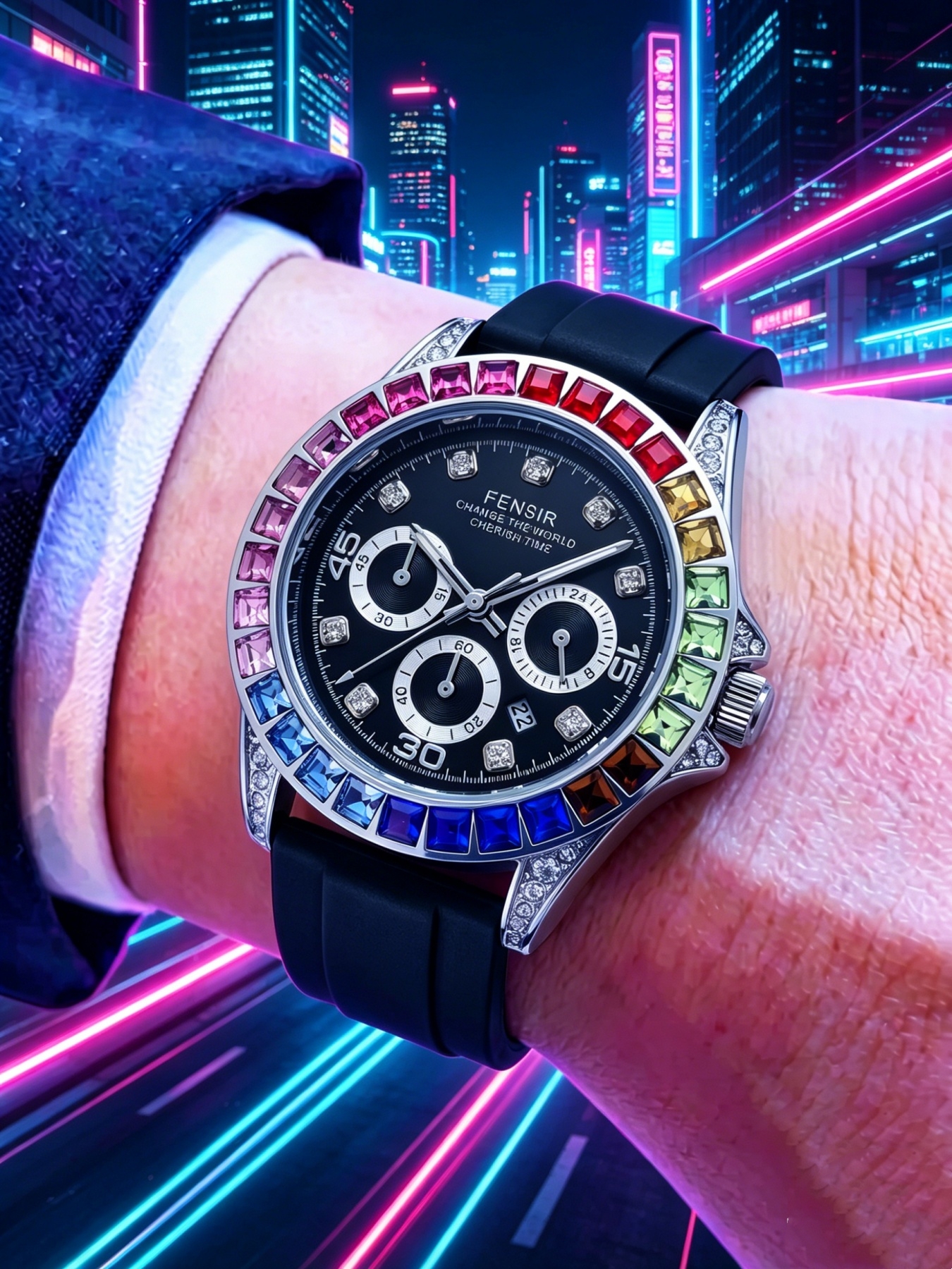 Luxury Watch Gold And Black - Rainbow Crystal Diamond Ring Men's Quartz