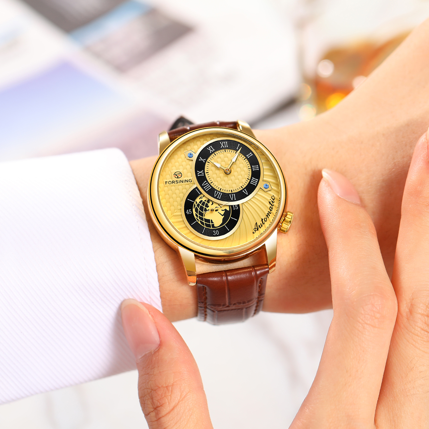 Luxury Watch Image - AAA+ Forsining Earth Image Two Dial