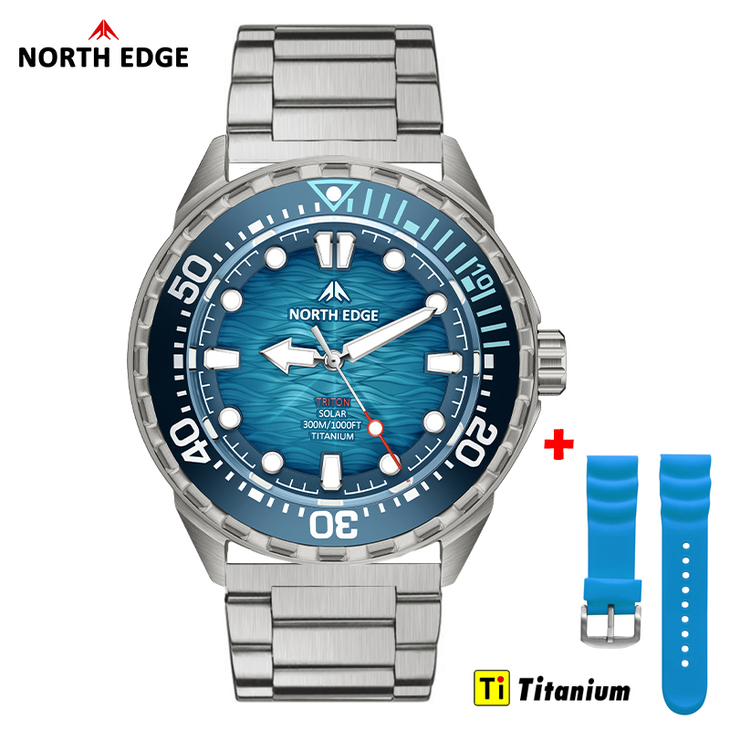 Titanium Sport Watch - NORTH EDGE TRITON-TI Titanium Stainless Solar-Powered