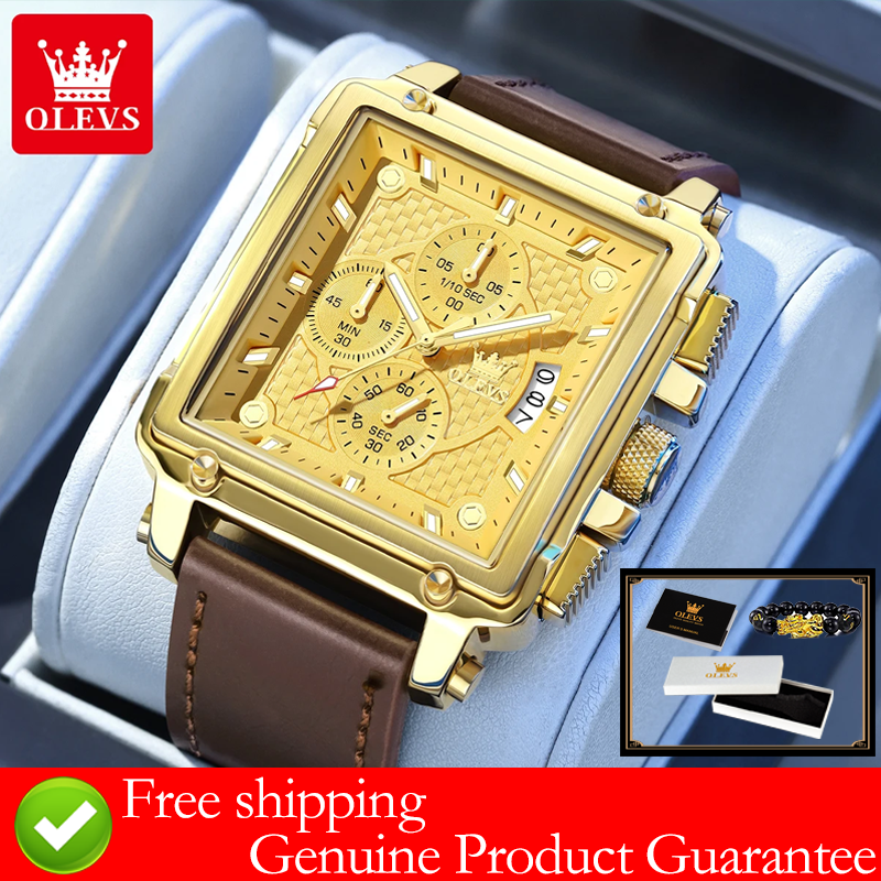 Luxury Watch For Men - OLEVS brand mens watches waterproof Leather