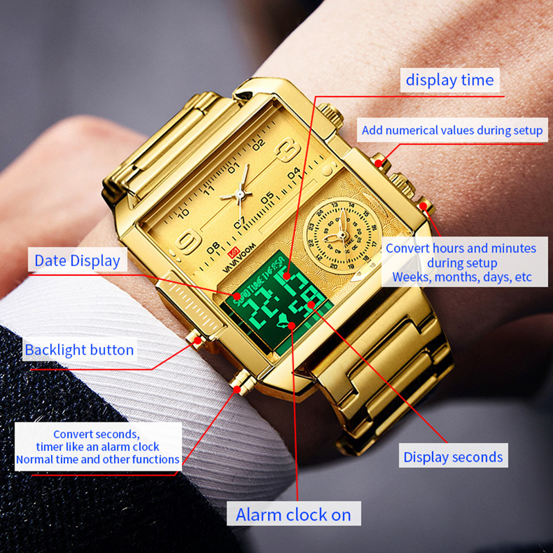 Dual Display Men Sports Watche - Luxury Watch Gold And Black recension och pris