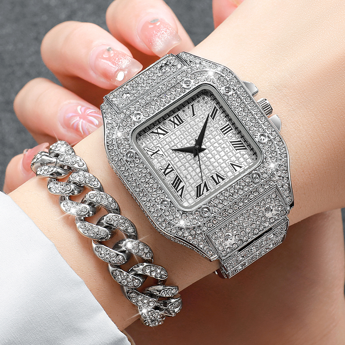 2PCS Iced Out Square Watch & C - Luxury Watch Life recension och pris