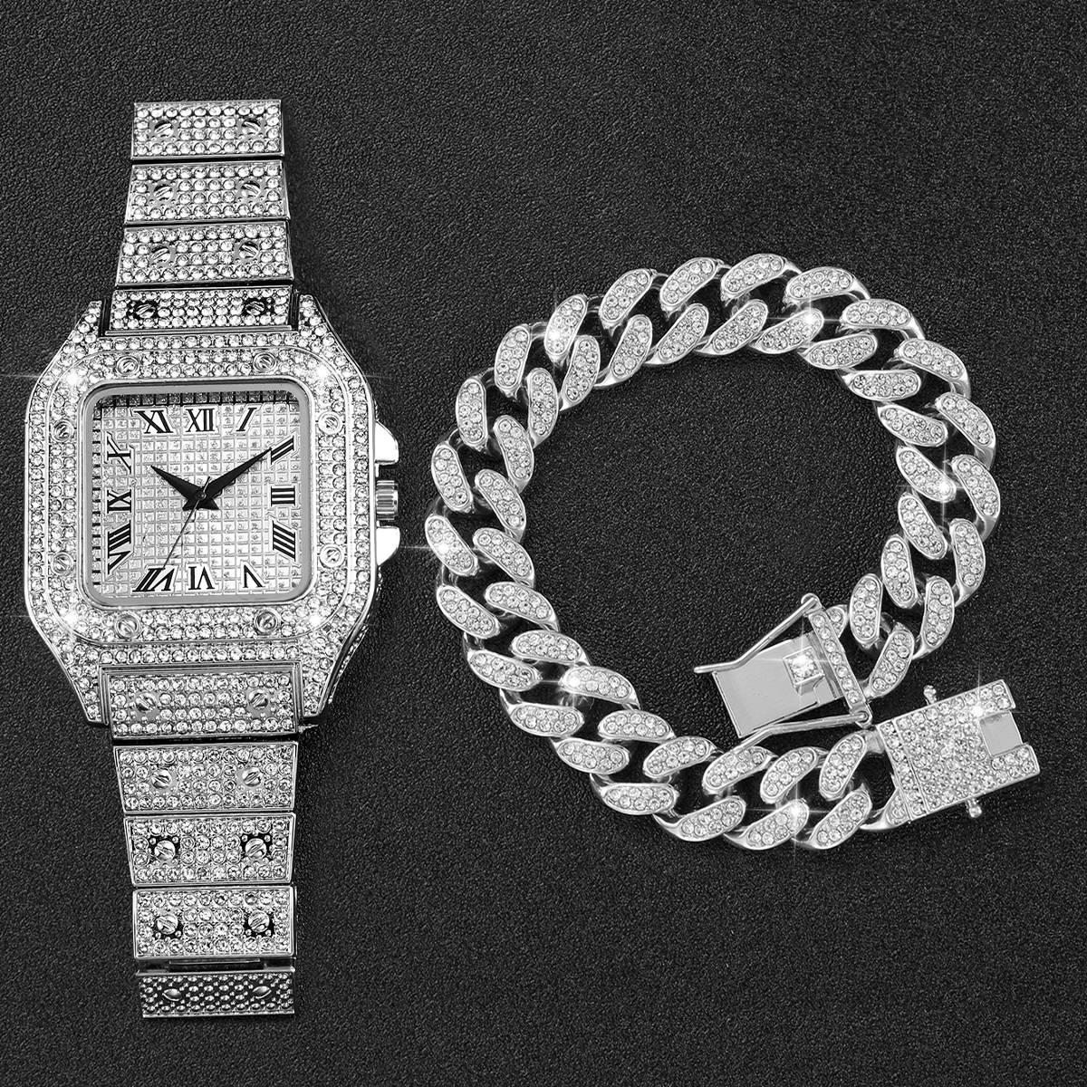 2PCS Iced Out Square Watch & C - Luxury Watch Life recension och pris