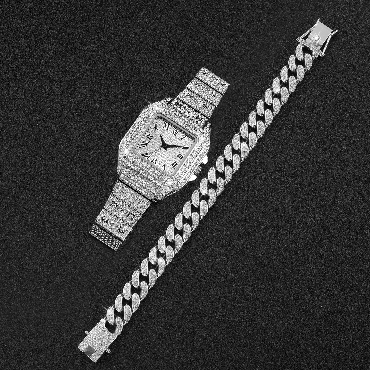 2PCS Iced Out Square Watch & C - Luxury Watch Life recension och pris