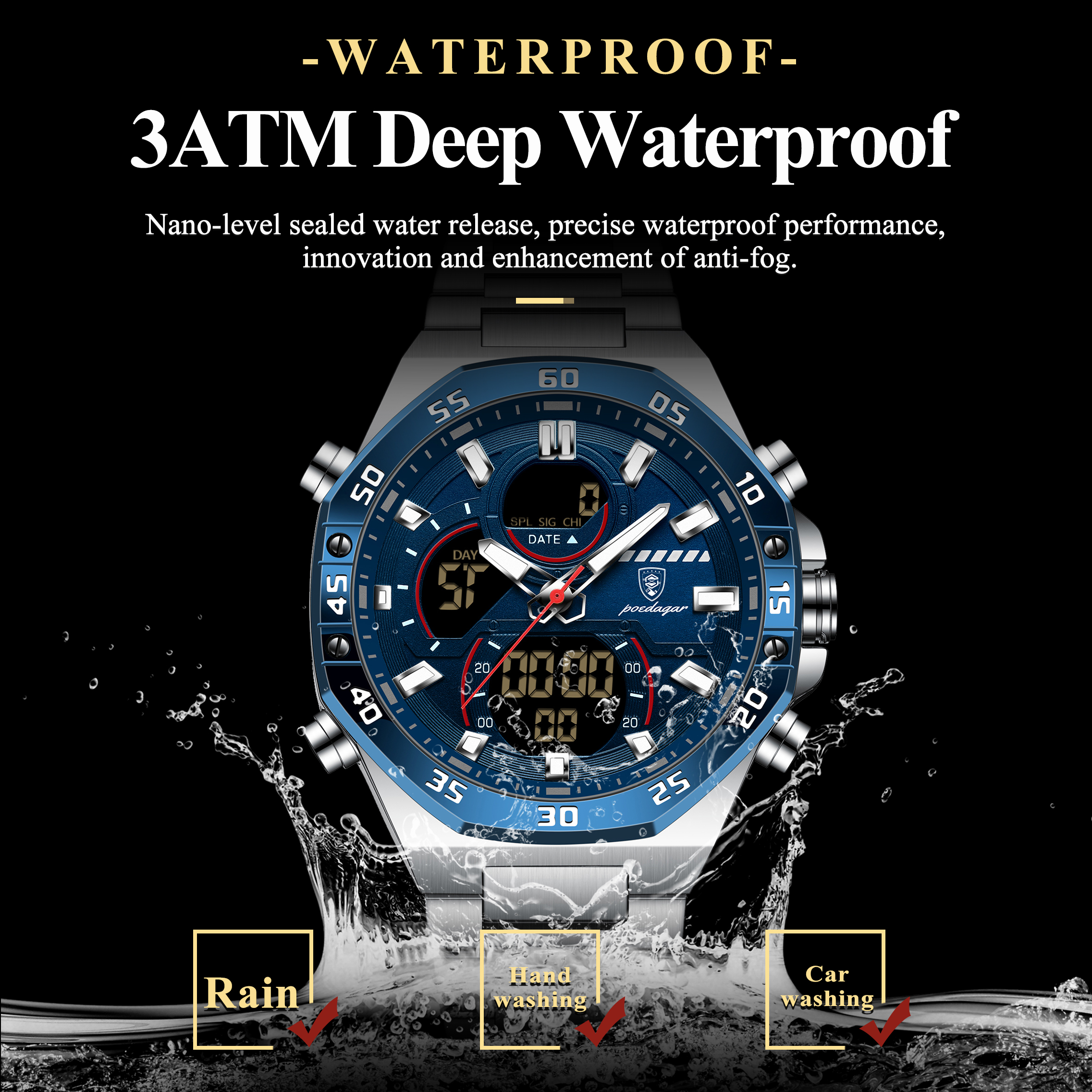 POEDAGAR Top Men Clock LED Lum - Minute Repeater Watch recension och pris