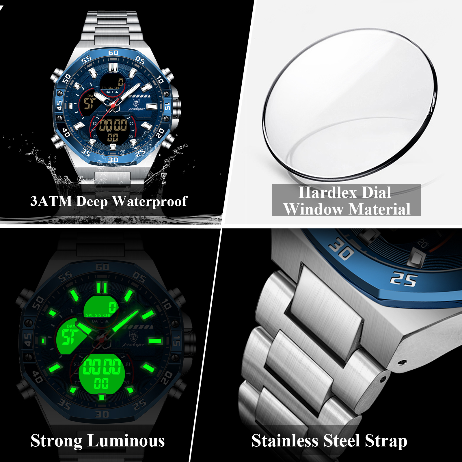 POEDAGAR Top Men Clock LED Lum - Minute Repeater Watch recension och pris