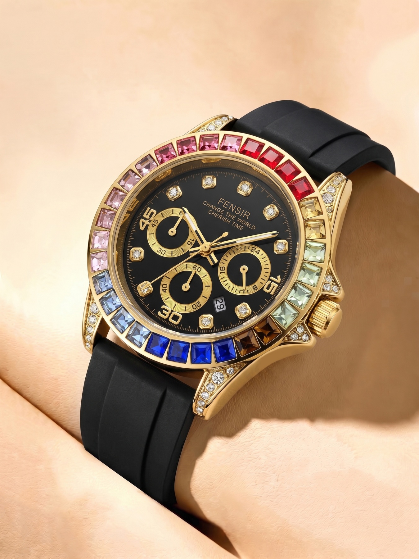 Rainbow Crystal Diamond Ring M - Luxury Watch Gold And Black recension och pris