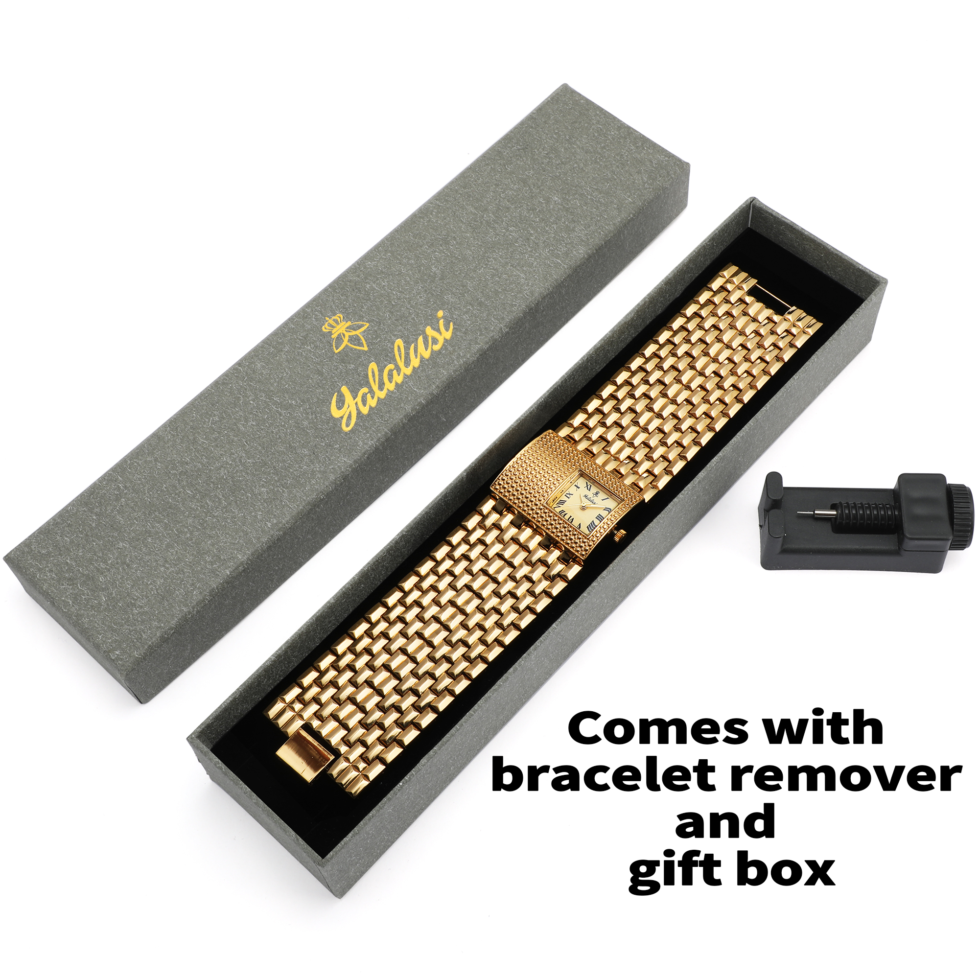 YaLaLuSi Tonneau Square Full R - Luxury Watch Gold And Black recension och pris