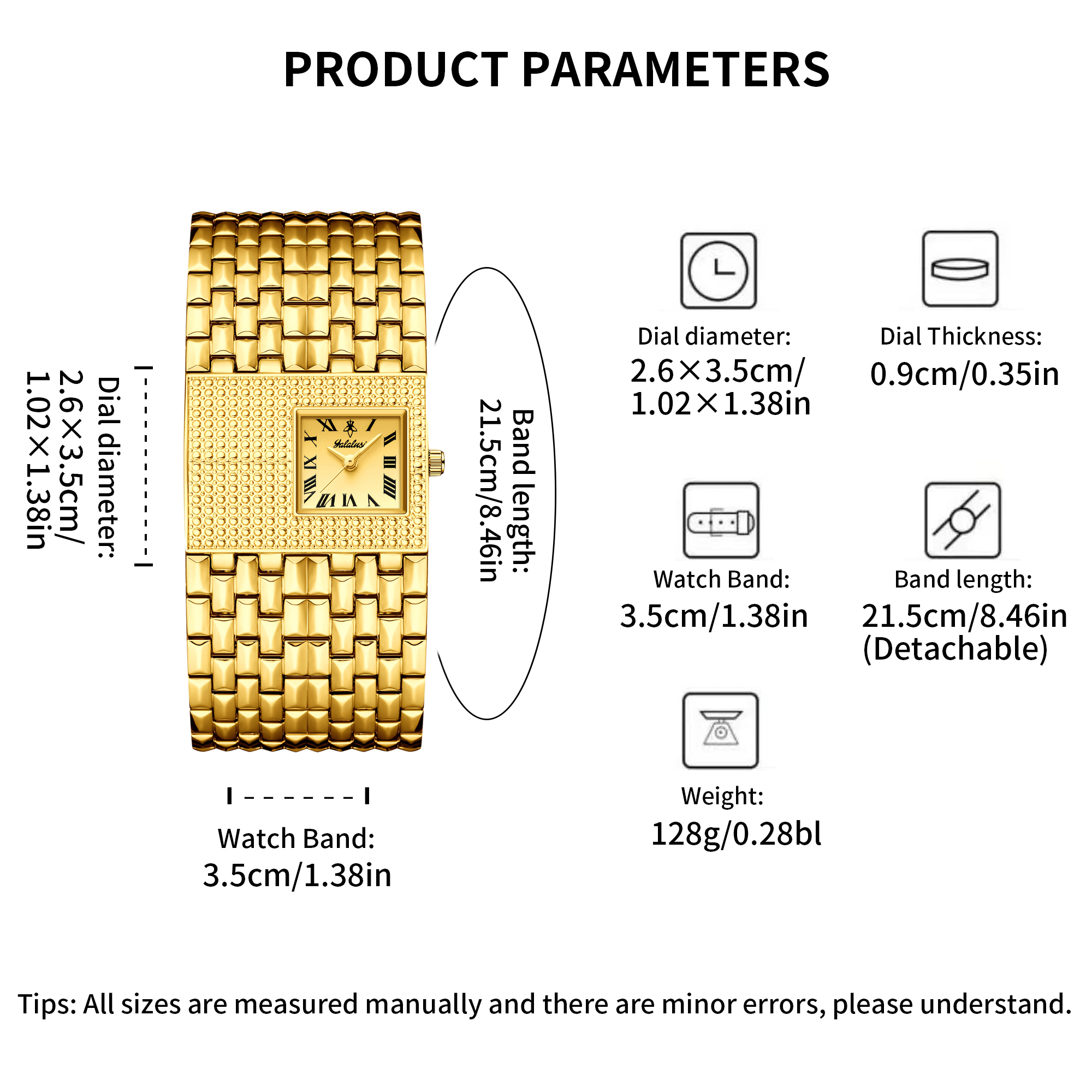 YaLaLuSi Tonneau Square Full R - Luxury Watch Gold And Black recension och pris